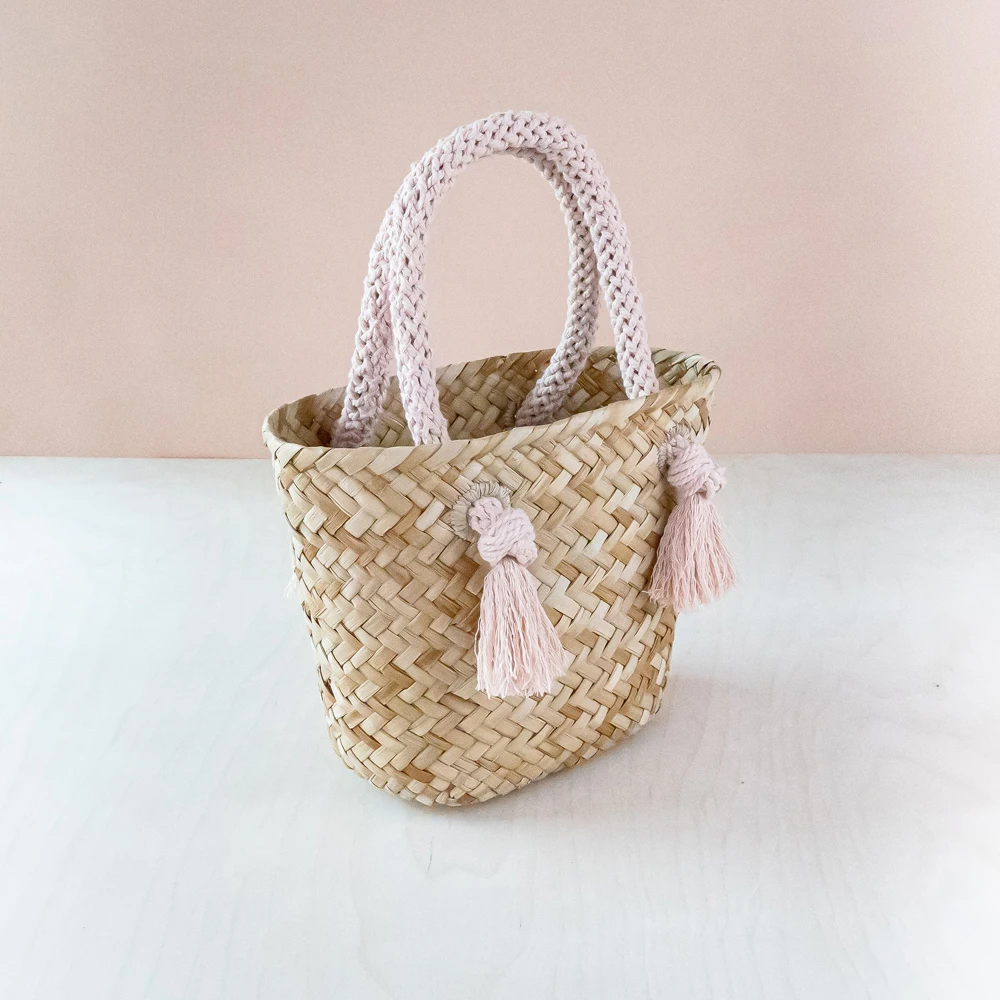 Seagrass Summer Beach Bag Mix Cotton Handle Wholesale From Vietnam Women Handbags Beach Accessories