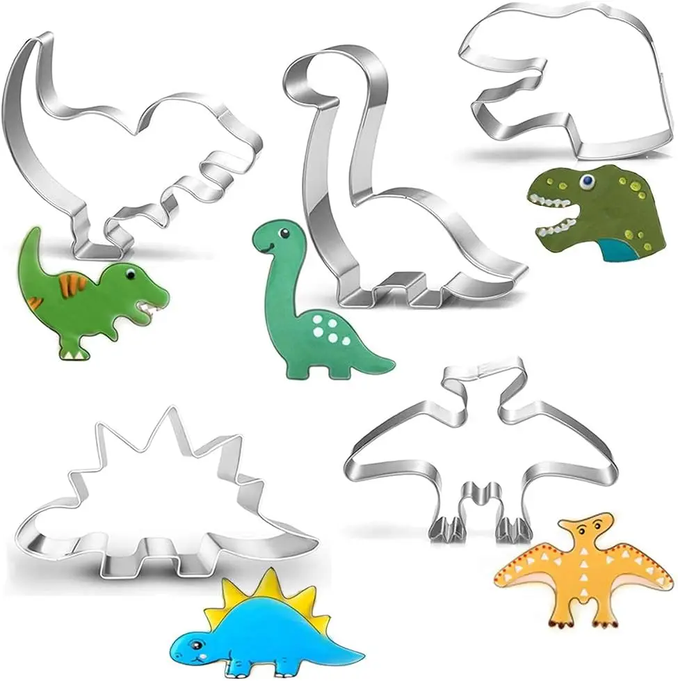 7 pcs Dinosaur Themed Press Cookie Molds 3D Cartoon Dinosaur Shaped Biscuit Baking Tools For Pastry Bread Cake Decoration