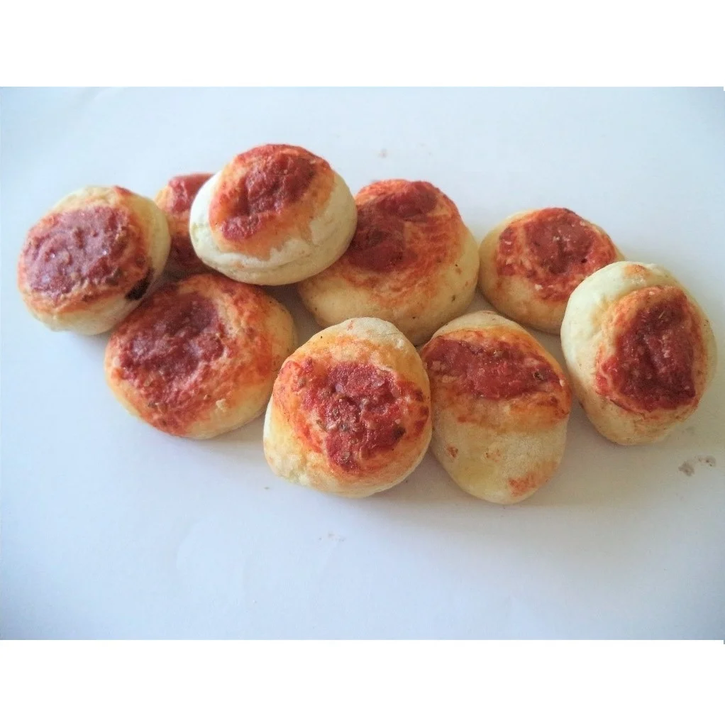 Made in Italy FROZEN MINI PIZZA BREAD, 250g in plastic bag - savory snack with fresh tomato sauce and oregano