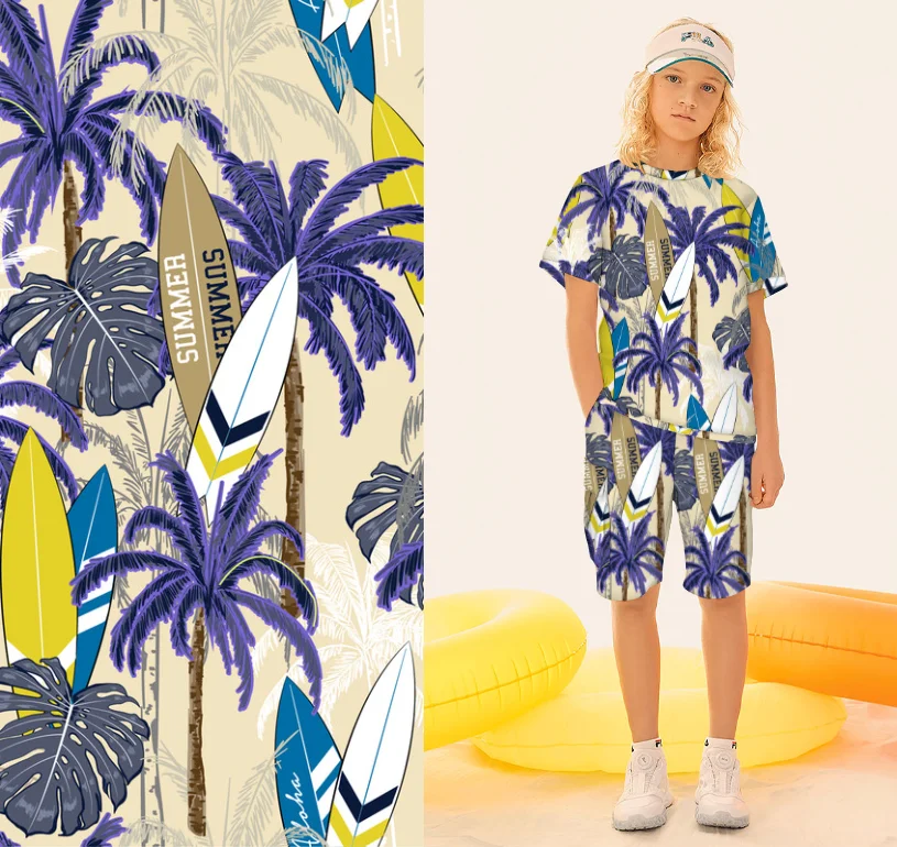 Recycled Repreve quick dry Surfing wear       ALLOVER BEACH SHORT  tropical   print   Fabric