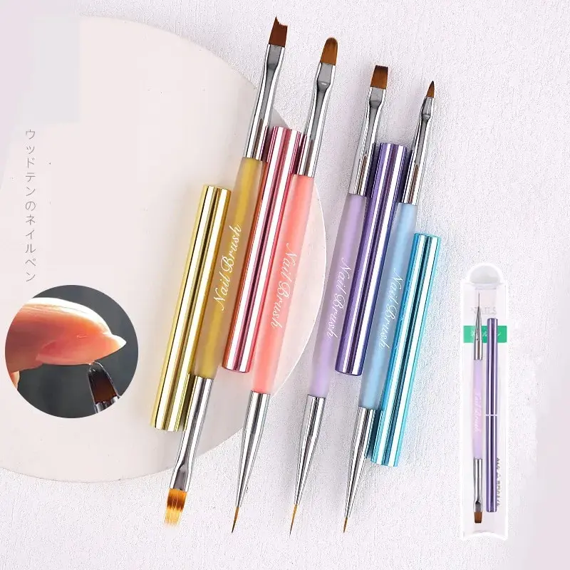 Double Head Crystal Handle Nail Liner Brush 2024 Painting Pen Gel Nail Art Brushes 3d Bulk Nail Supplies