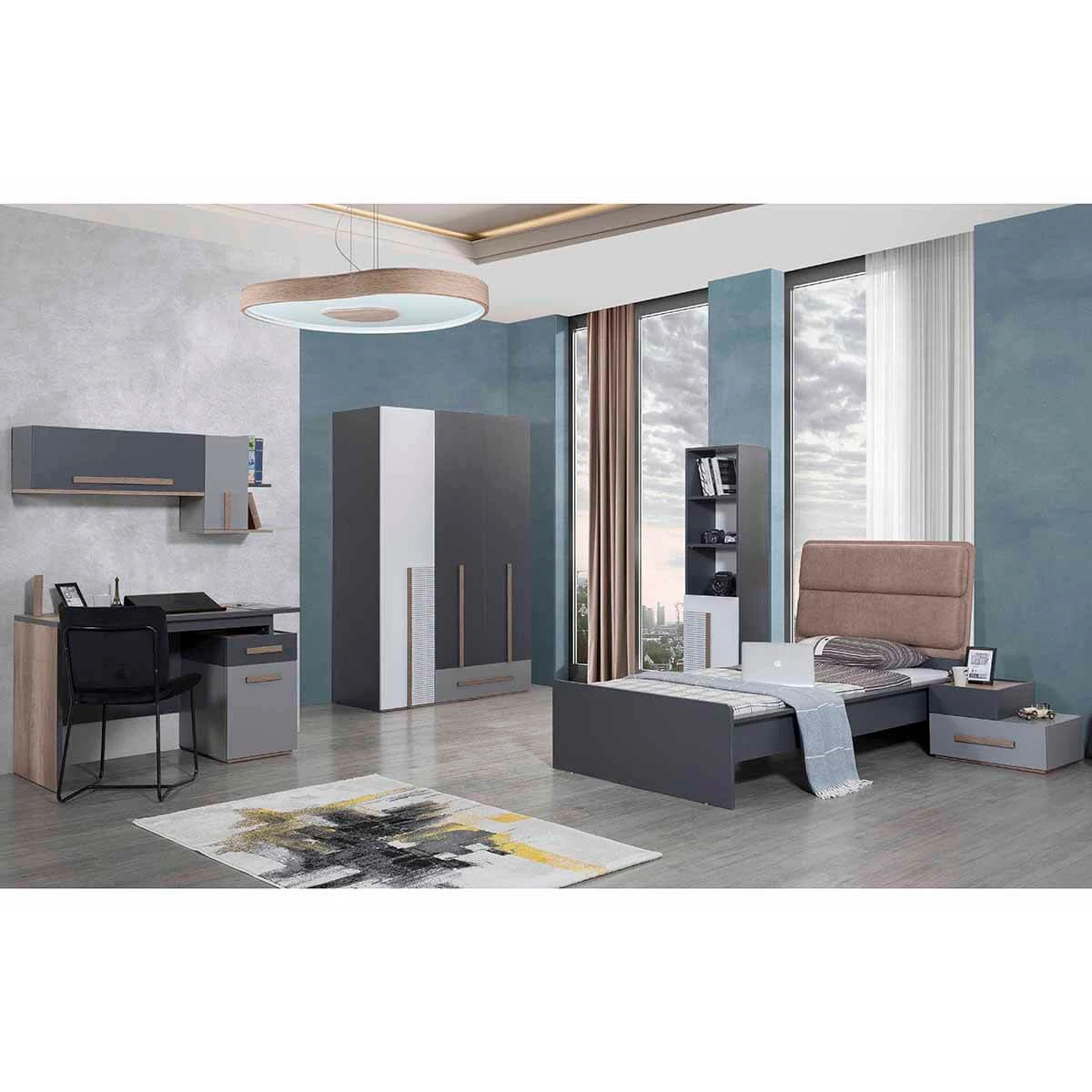 Economic Cheap Kid Teen Bedroom Furniture Set Natural Modern Functional Hygienic Wardrobe Study Desk (ider City)