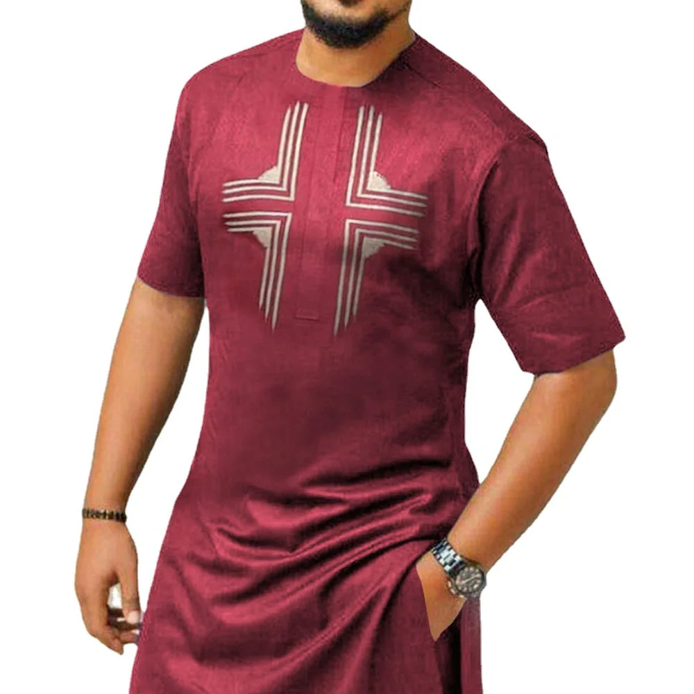 2022 latest African Polo style man shirt with cheap Long sleeve slim summer men shirt of Muslim man clothing