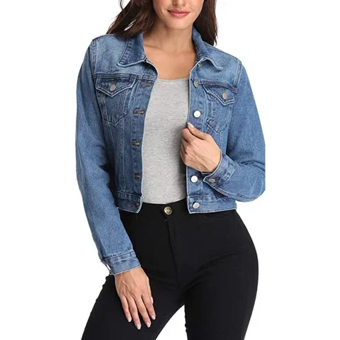 High quality denim jacket women clothing breathable cotton filing long sleeve wholesale women denim coats and jackets