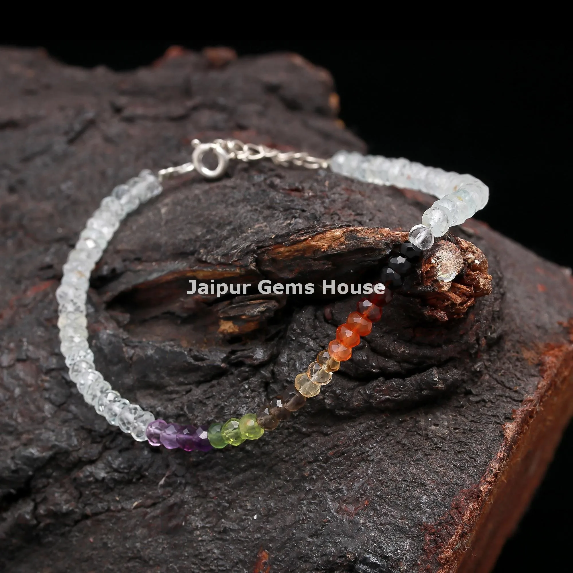 Rainbow Crystal Bracelet 9 Zodiac Sign Bracelet Natural Multi Gemstone Faceted Rondelle Beads Body Chakra Balancing Jewelry