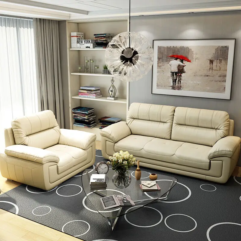 Ex-Factory Price Light Luxury European Style Office Leisure Sofa Living Room Leather Sofa Set