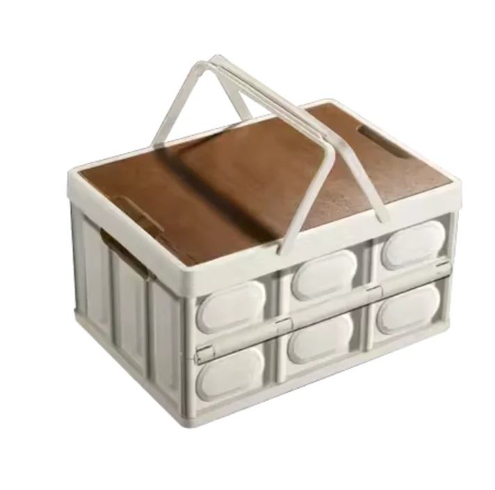 Collapsible Car Trunk Organizer for Outdoor Camping Carrying Handle Car Storage Bins with Lids, L - White