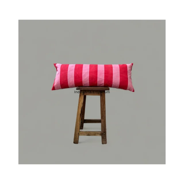 Pink and Red  stripe Cotton Pillow Cover Lumbar Block Printed Decorative Pillow Case Shams Euro Sham Pillow case