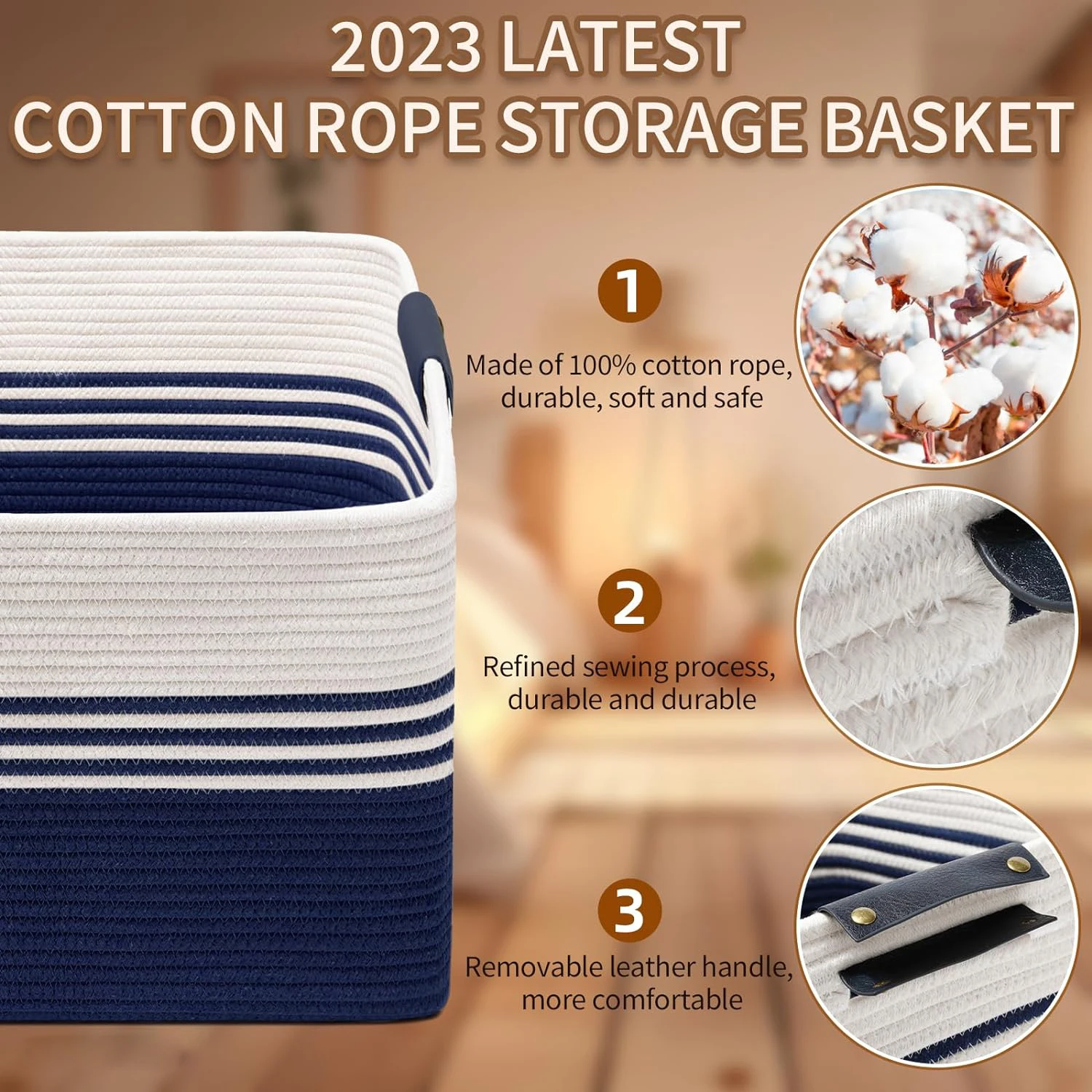 Wholesale Rectangle Blanket Laundry Toys Storage Basket for Organizing Woven Nursery Large Cotton Rope Baskets