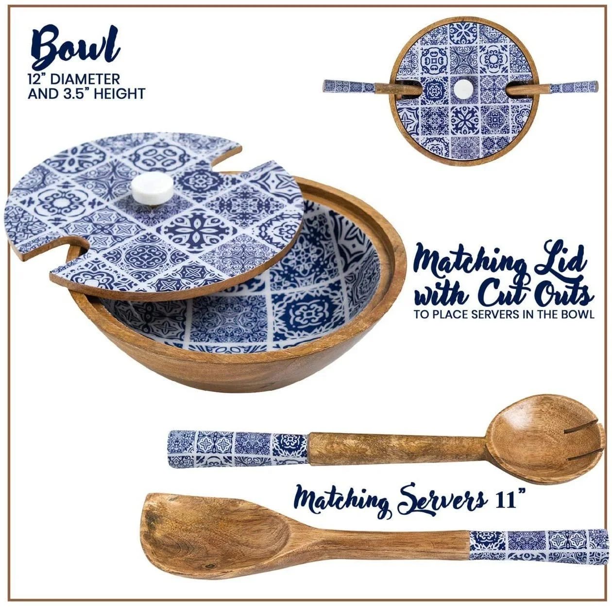 Best Quality Wood and Resin Coated Salad Bowl and Salad Spoon & Fork at Wholesale Rate