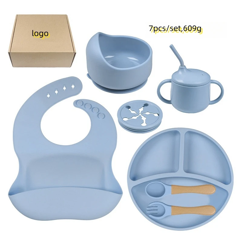2024, Лидер продаж, силиконовый нагрудник, ложка, чаша, детская посуда, водонепроницаемый силиконовый набор для кормления детей