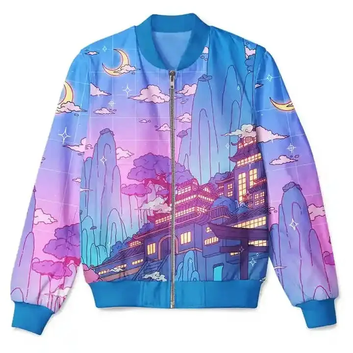Bomber jackets cartoon Clothes Casual Men Custom Logo Satin Bomber Jacket wholesale Sublimation Jacket