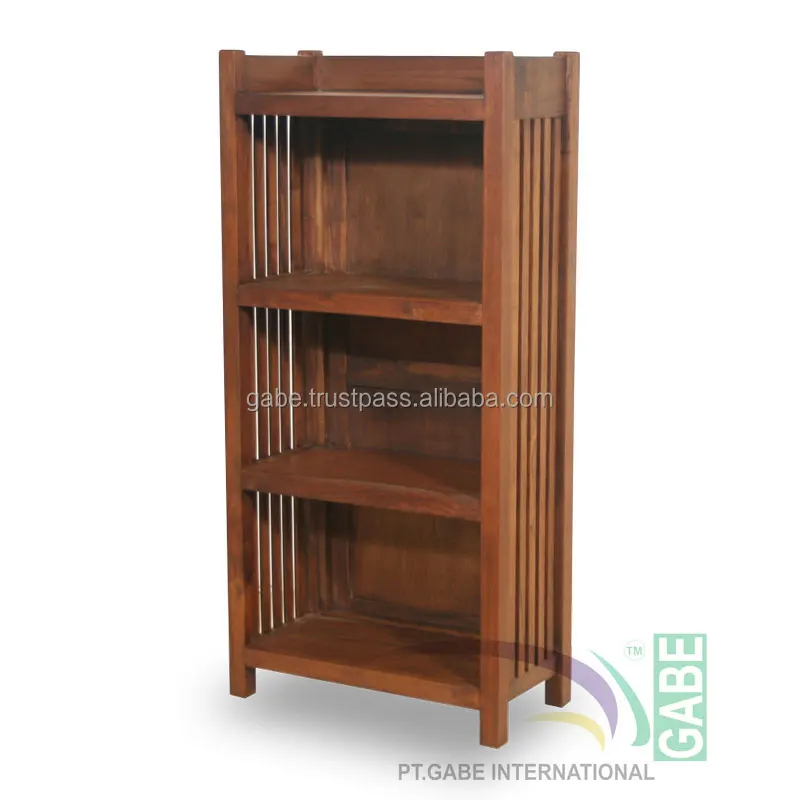 Solid Teak Wood Mini Bookshelves Antique Rodeo Slat Model for Living Room or Bedroom Natural Color Home Furniture