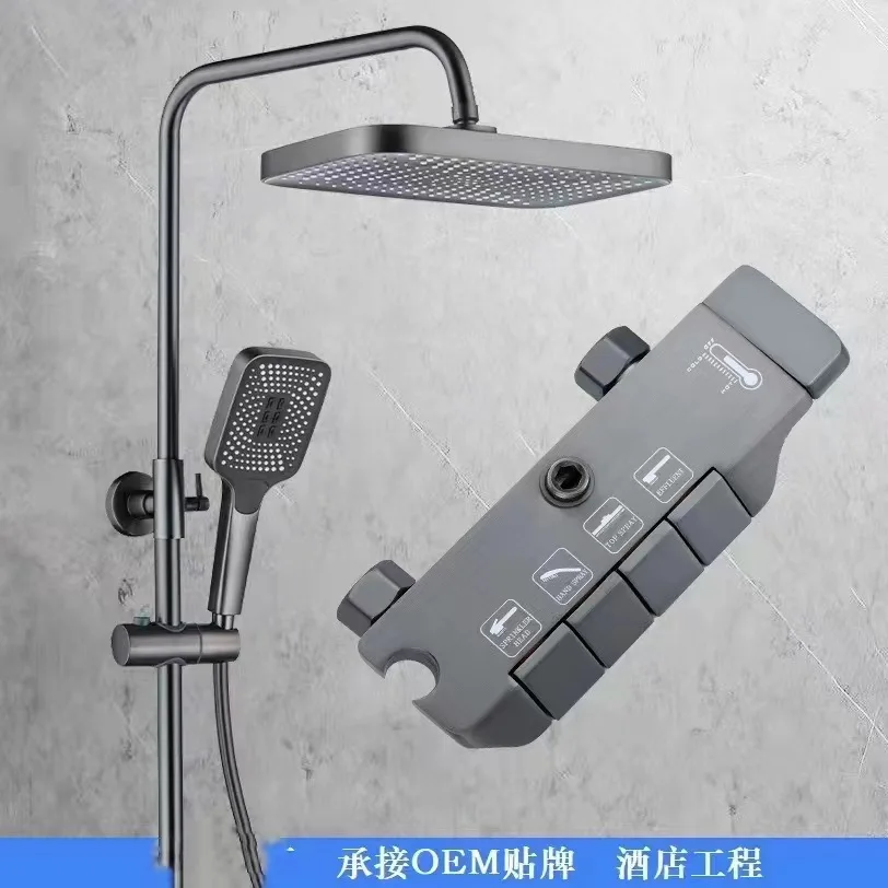 Gun gray piano key bathroom shower faucet all-brass thermostatic body brass  core bathroom shower suit