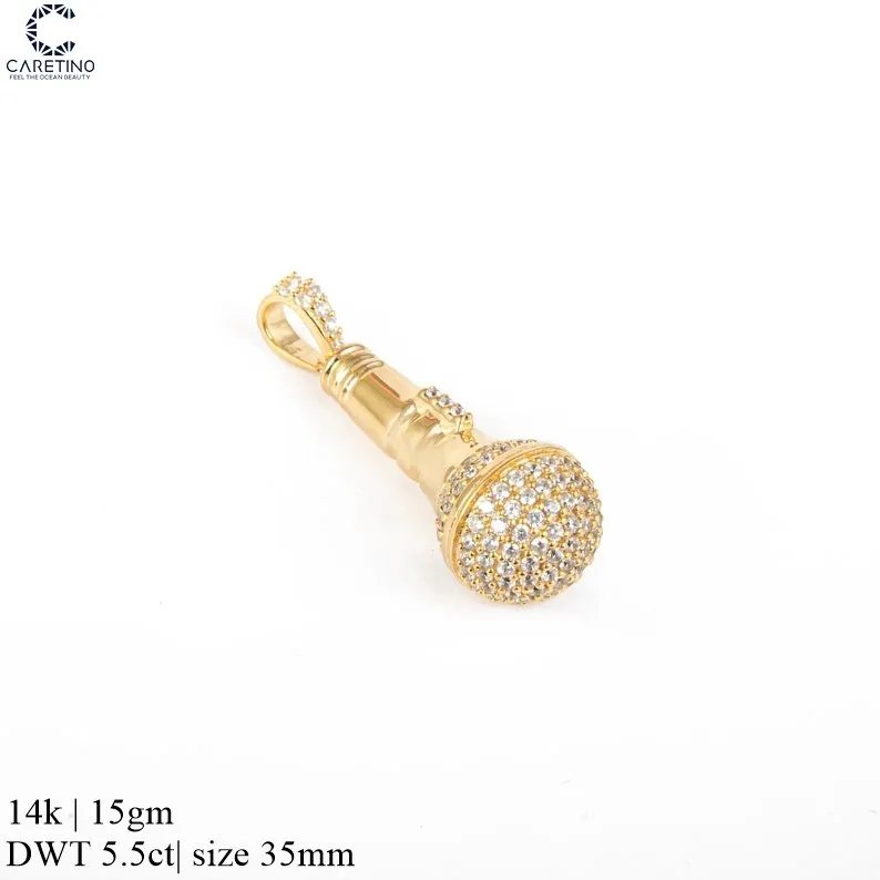 Icedout Microphone Pendant DJ Music Charm Unisex Pendant Hip Hop Rock Jewelry Gift for Him Microphone Rapper Custom Pendant