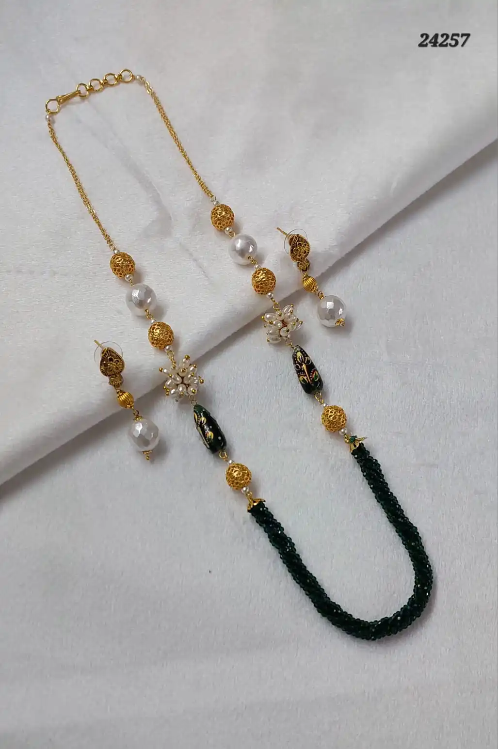 High Quality Jewelry set best quality Kundan stone small beads work Indian traditional mala set earrings