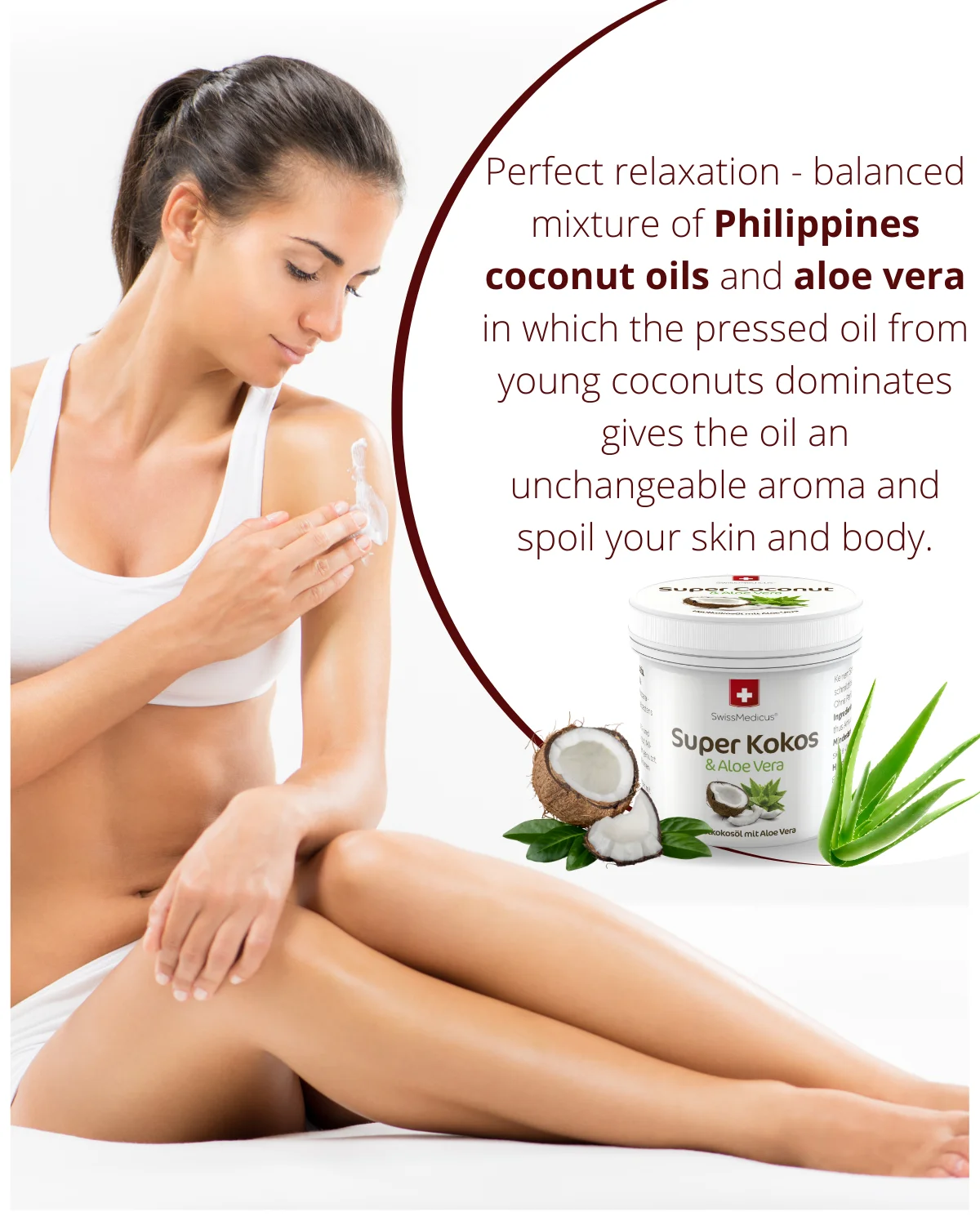 SwissMedicus Super Coconut & Aloe Vera, Philipines Coconut oil, Natural Skin Face Hair Hydration, Swiss quality, Vegan, 150ml