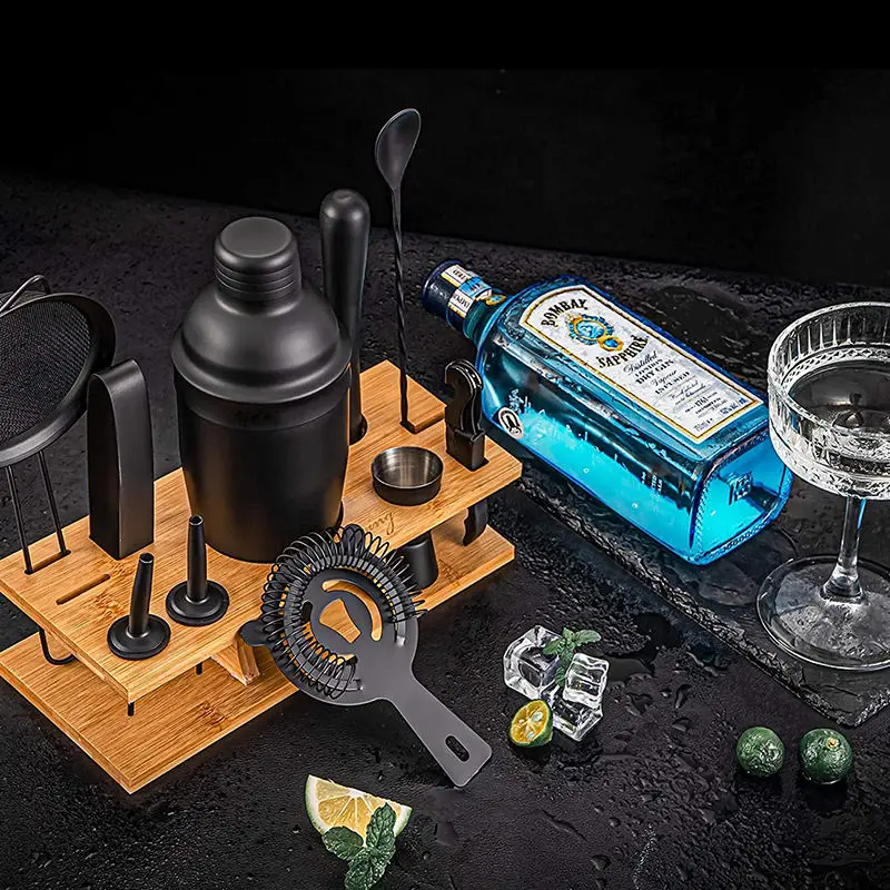 Ouyada Top Seller 2023 Black Cocktail Shaker  Set Bartender Kit Cocktail Shaker Set Stainless Steel