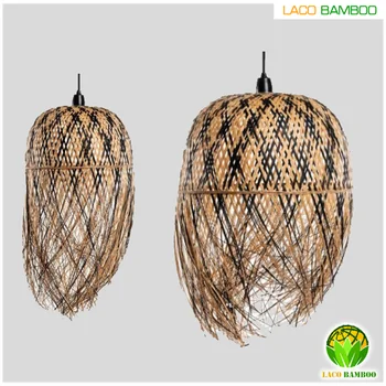 Classic and modern natural woven bamboo lampshade which used in restaurant and hotel interiors.
