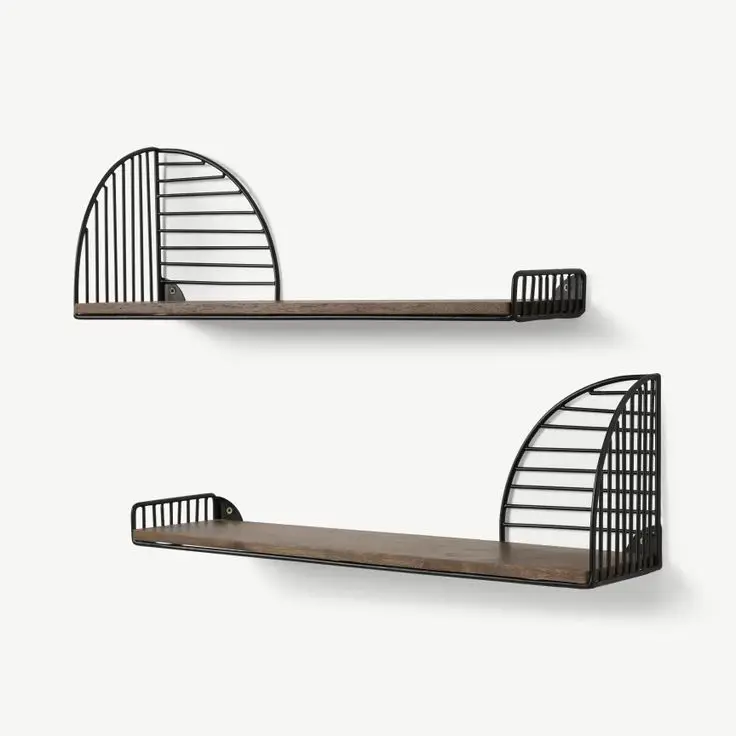 Black Finished Large Decorative Wall Mounted Standing Curved Metal Shelves Storage Organizer for Kitchen Bathroom