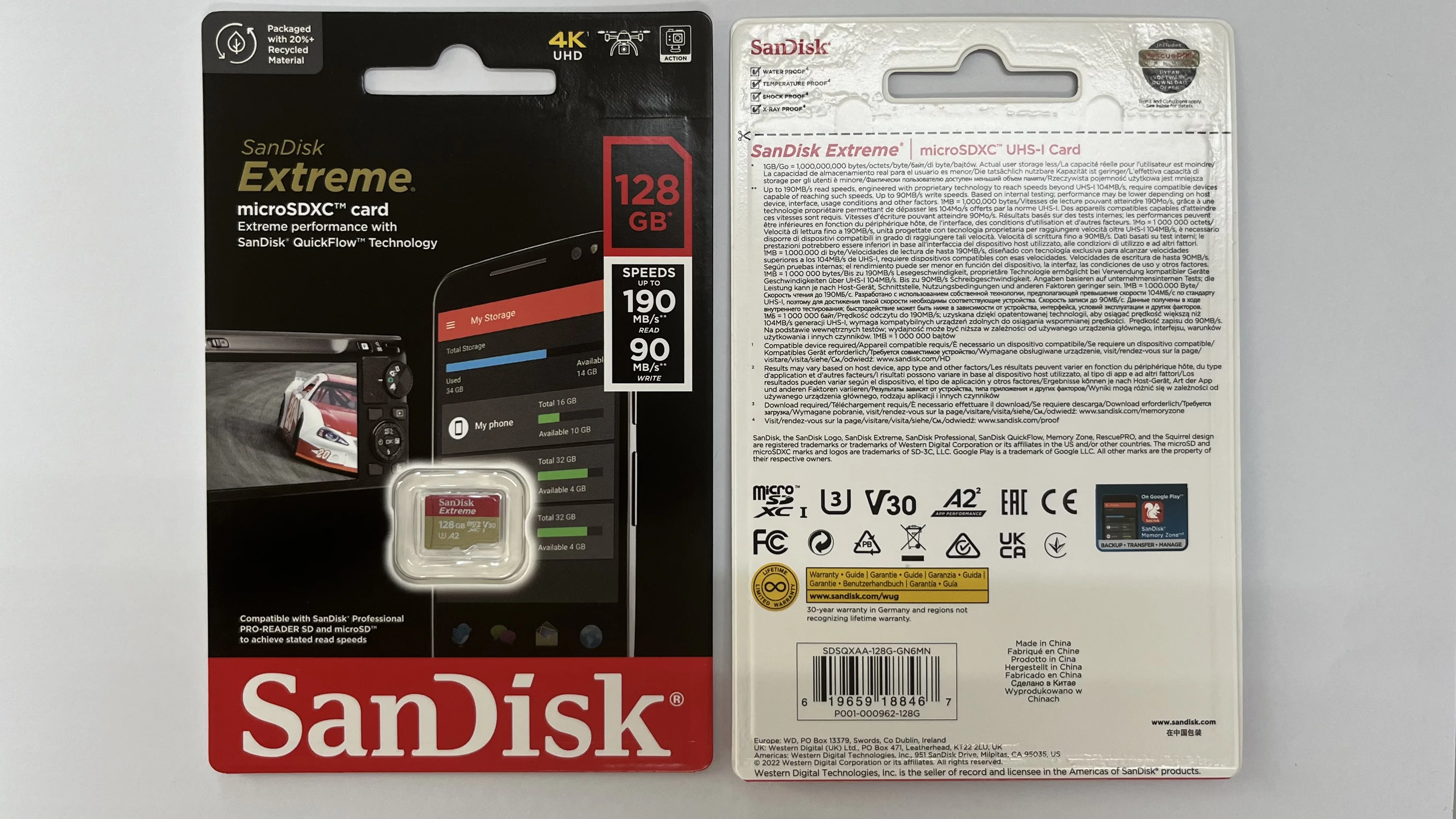 100% original Sandisk SDSQXAA-128G Micro Secure Digital Card For SDXC V30 128GB R190W90