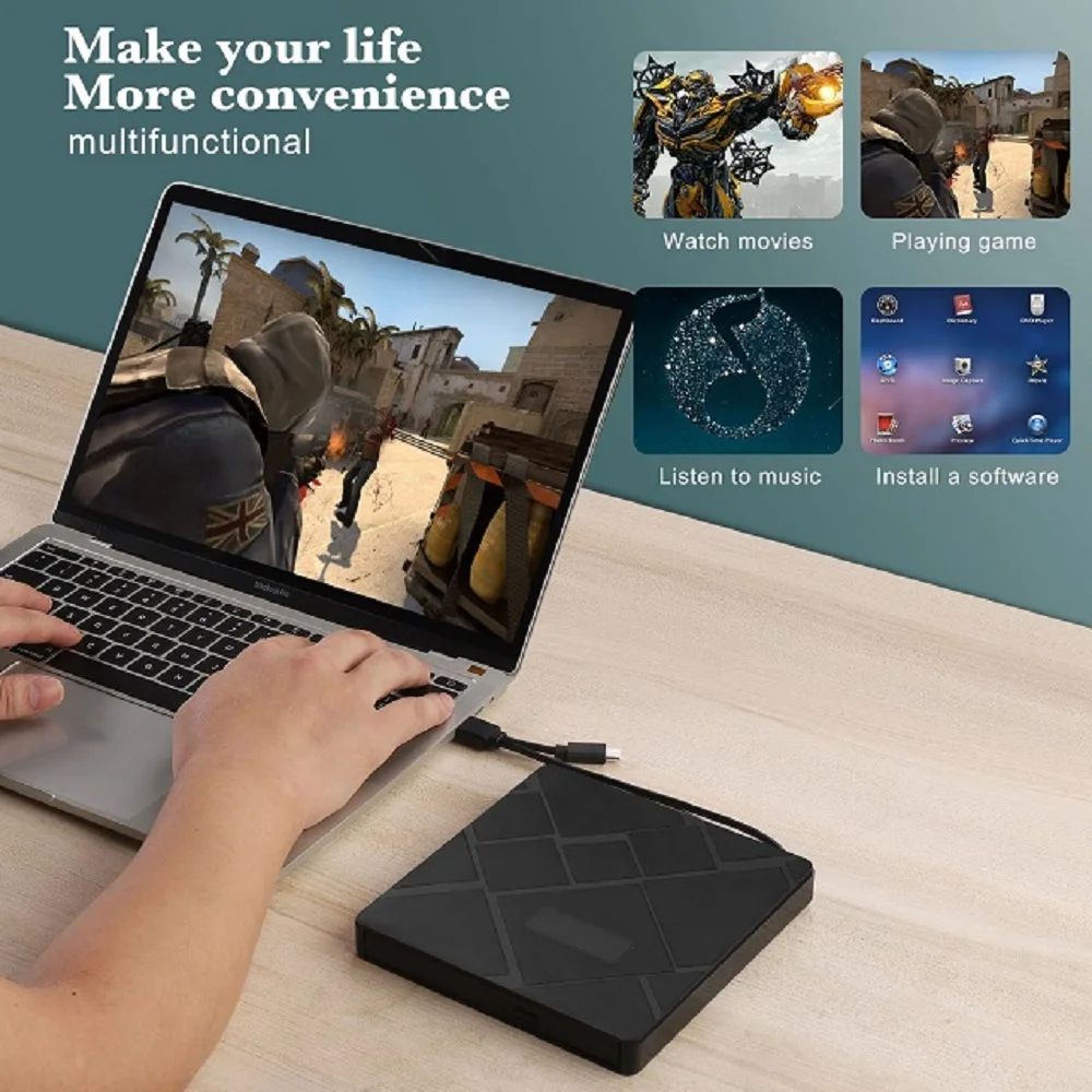 Type-c Cd drive can read and write 3.0 U disk /TF card SD card DVD hub compatible with Win 11/Macos Slim Optical Drives