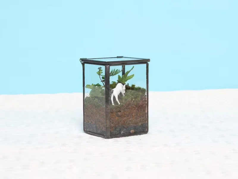 Preserved Moss Terrarium  Metal Vessel With Glass