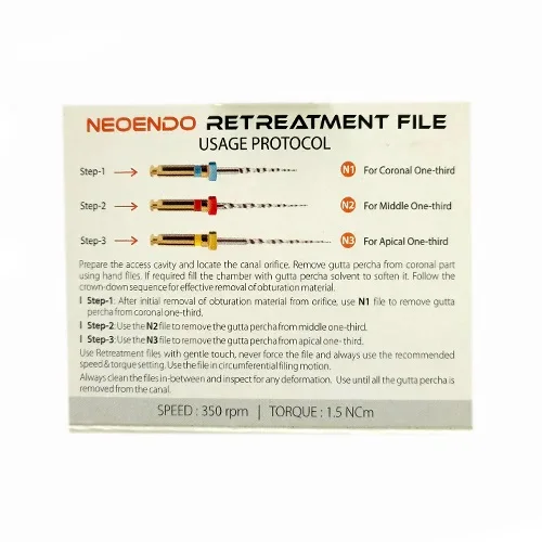 NeoEndo Root Canal NITI Retreatment 25mm N1-N3 Dental Stainless Steel Rotary Orthodontic Instrument Consumable Pack of 3 File