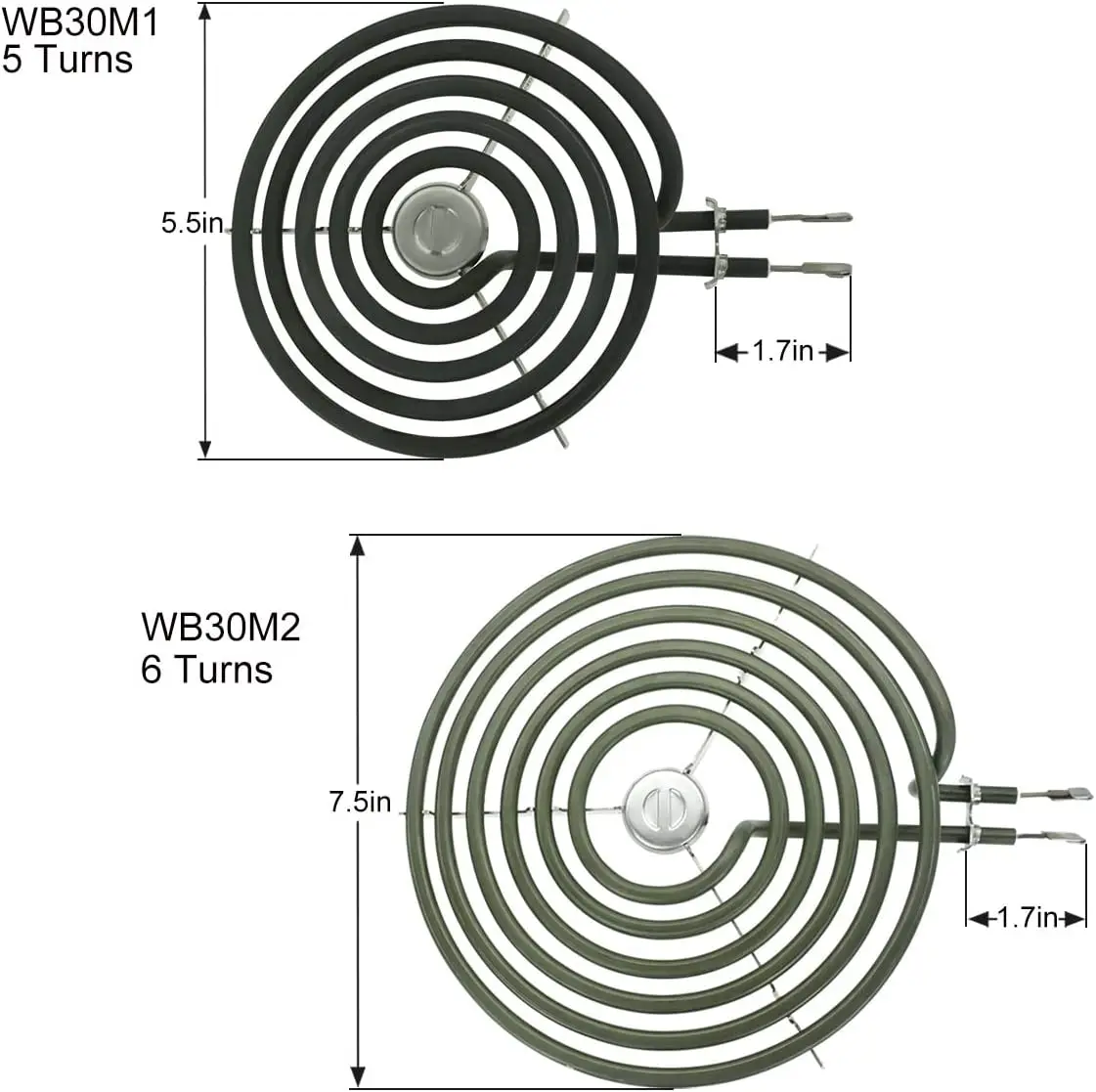 WB31M20 WB31M19 Porcelain Drip Pans and WB30M1 WB30M2 Electric Range Stove Burner Set, Replacement for G. E Hotpoint Range Stove