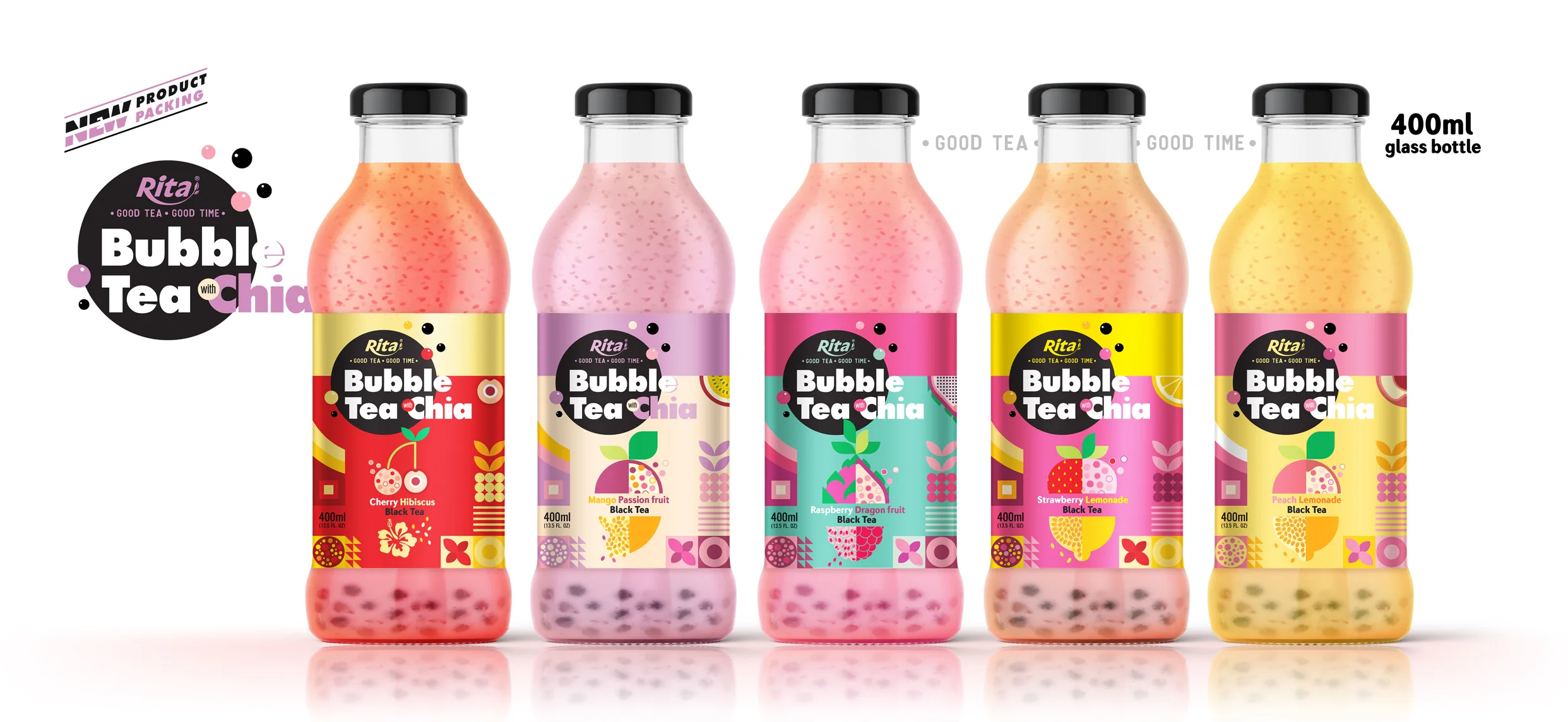 Free Sample Best Sell  Bubble Tea 400Ml Bubble Tea Chia With Raspberry Dragon Fruit Black Tea Flavor