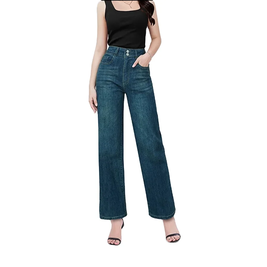 Wholesale denim jean Spandex Cotton Material  Breathable High waisted cropped wide-leg women clothing jean