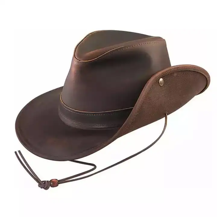 Cowboy Hat Leather Western Style Pinch Front Cowboy Leather Hat in Bulk Fully Personalized Logo & Design Leather Hats