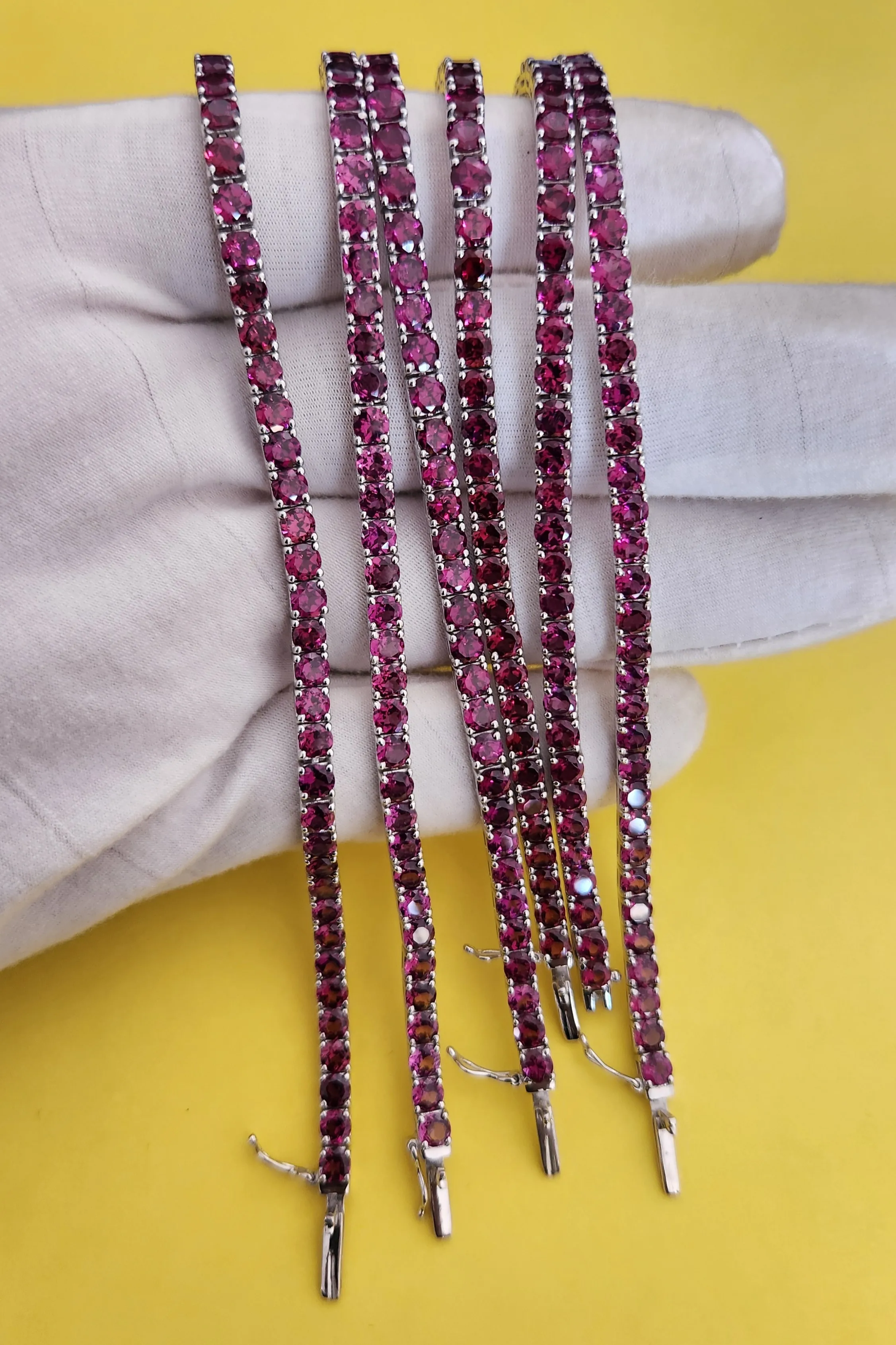 Designer Party Wear Handmade Light weight Genuine Rhodolite Garnet Gemstone 925 Sterling Silver Bracelets for ladies