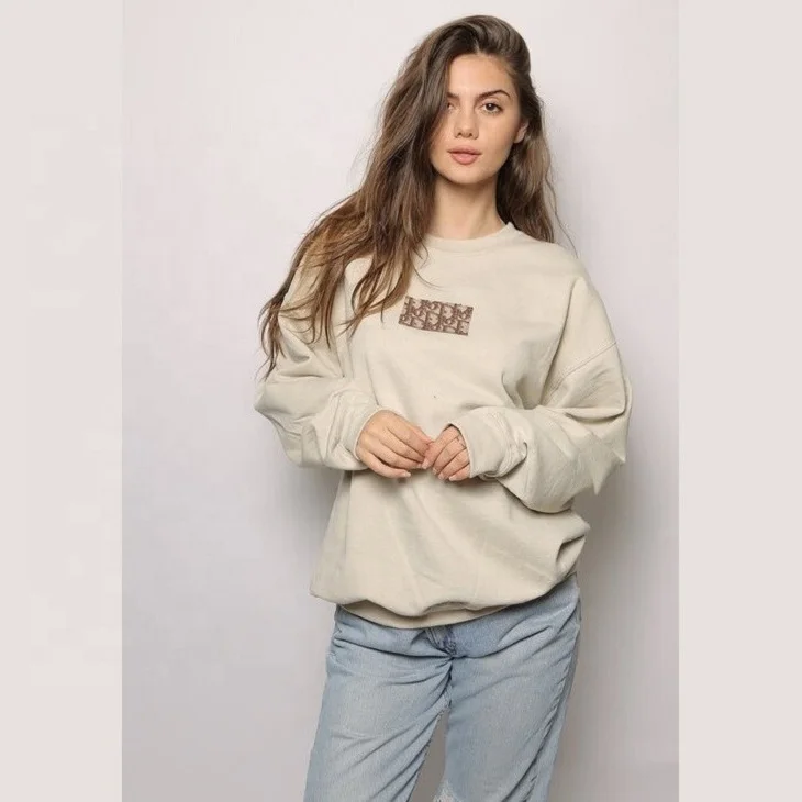 High quality set crew neck women winter crop long sleeve sweatshirt custom brand logo and design women round neck sweatshirt