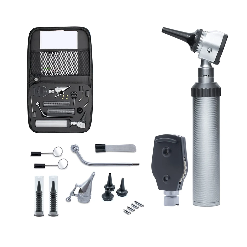 Professional Fiber Optic Otoscope & Ophthalmoscope All-in-One Complete Diagnostic Set ENT Examination Kit with Light Fiber