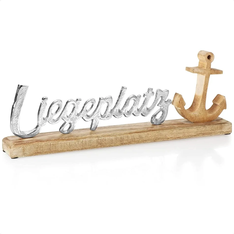 MOIN lettering Decorative stand made of aluminum on a mango wood base Top selling 2023 Metal Sculpture Export quality