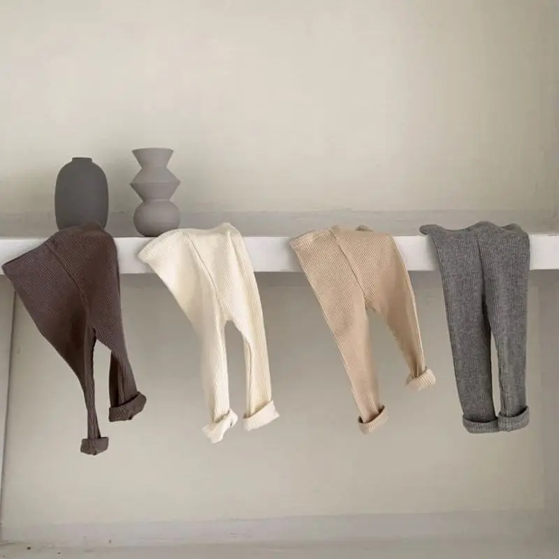High Quality Stretch 100% Cotton Kids Rib Pants Brown Trousers Boys Baby Girls Legging