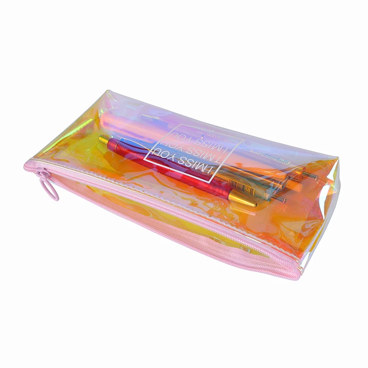 Wholesale waterproof fashion printing custom logo transparent plastic pvc cosmetic pencil bag pouch for children school