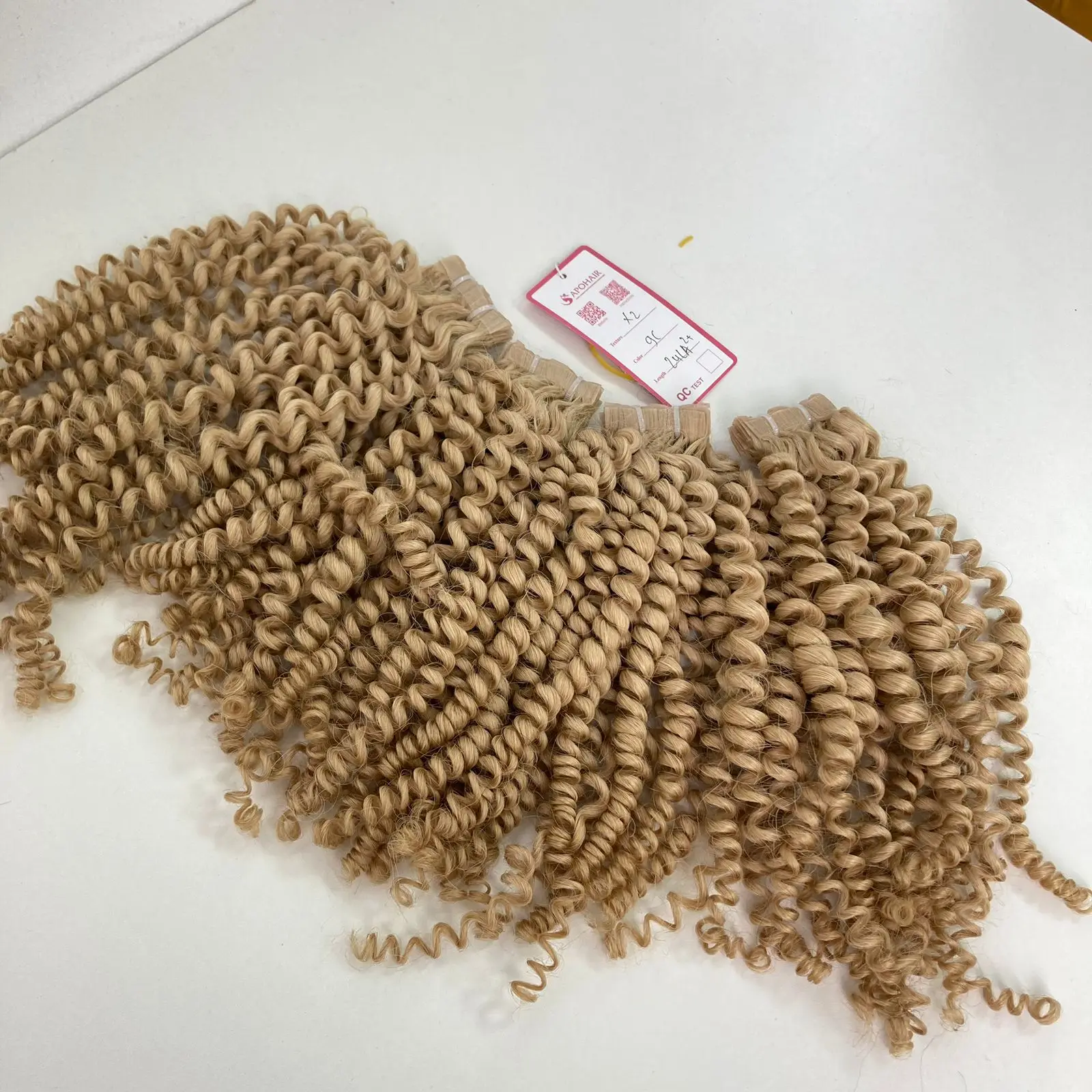 Double Taps Tape Hair Extensions Deep Curly Blonde 9C  from High Quality Human Hair Vietnam