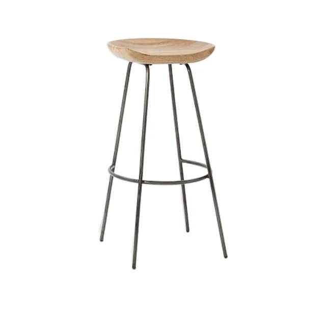high quality mango wood top seat industrial look bar stool for cafeteria restaurant bar use metal legs with foot rest