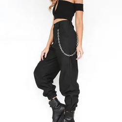 Women Casual Joggers Black High Waist Loose Female Trousers  Breathable Style harem pants chain style clothing premium knitted