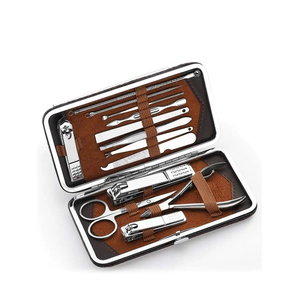 13 Piece Manicure Professional Tool Pedicure Sets Steel Nail Clipper Trimming Scissor Cuticle Polished File Kit