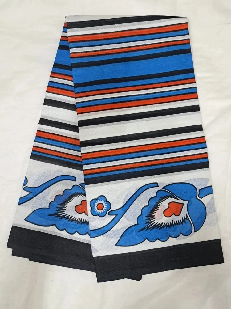 African Block Print Cambric Fabric, Bright Multicolor Pattern High-Quality Cotton Perfect for Traditional and Modern Style Craft