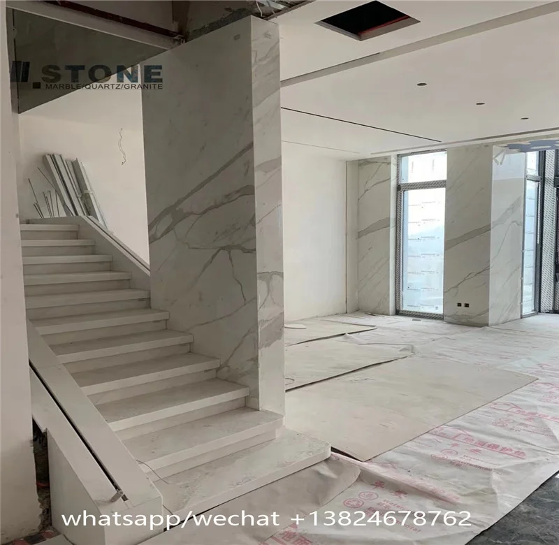 italy calacutta white marble for bathroom wall and stair case with carrara gold natrual marble slab