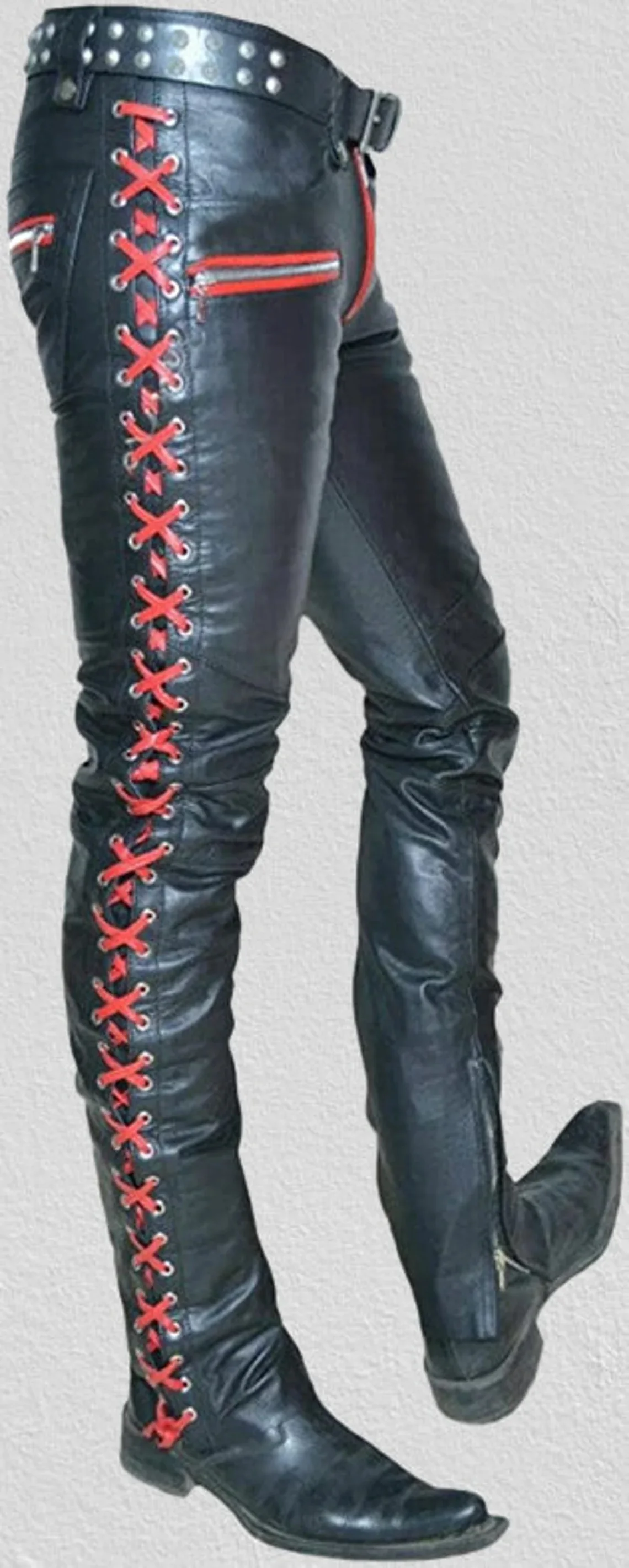 Men Trousers Black Leather Motorcycle Pants Cargo Pockets Vintage Clothing Men Clothing for Men Party leather trouser