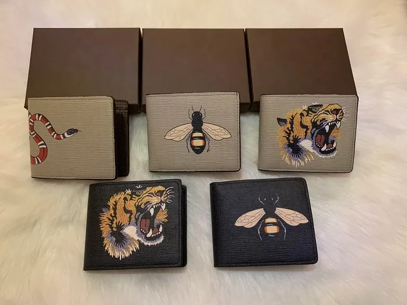 Mens Designers Animal Short Wallet Leather Black Snake Tiger Bee Luxury Purse Card Holders Wallets Women short wallets