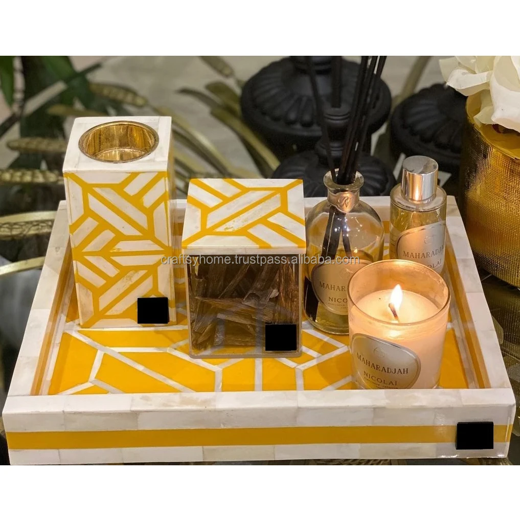 Indian Handmade Luxury High Quality Acrylic Bone Inlay Serving Tray Direct Factory Price for Home & Hotel Decorative Feature
