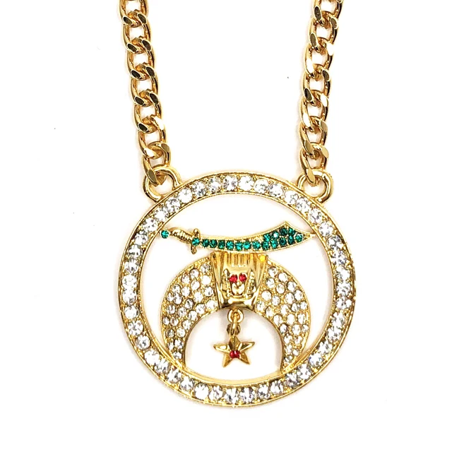 Gold Tone Masonic Pendant Necklace with Compass Bricks Masons Masonic Collar Grand Lodge Jewel Tyler Tiler Outer Guard