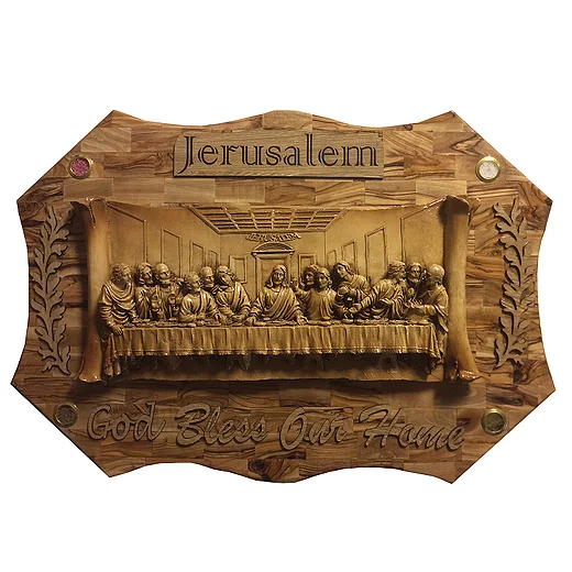 Home blessing-Olive wood god bless our home wall hanging plaque with Jesus carrying his cross