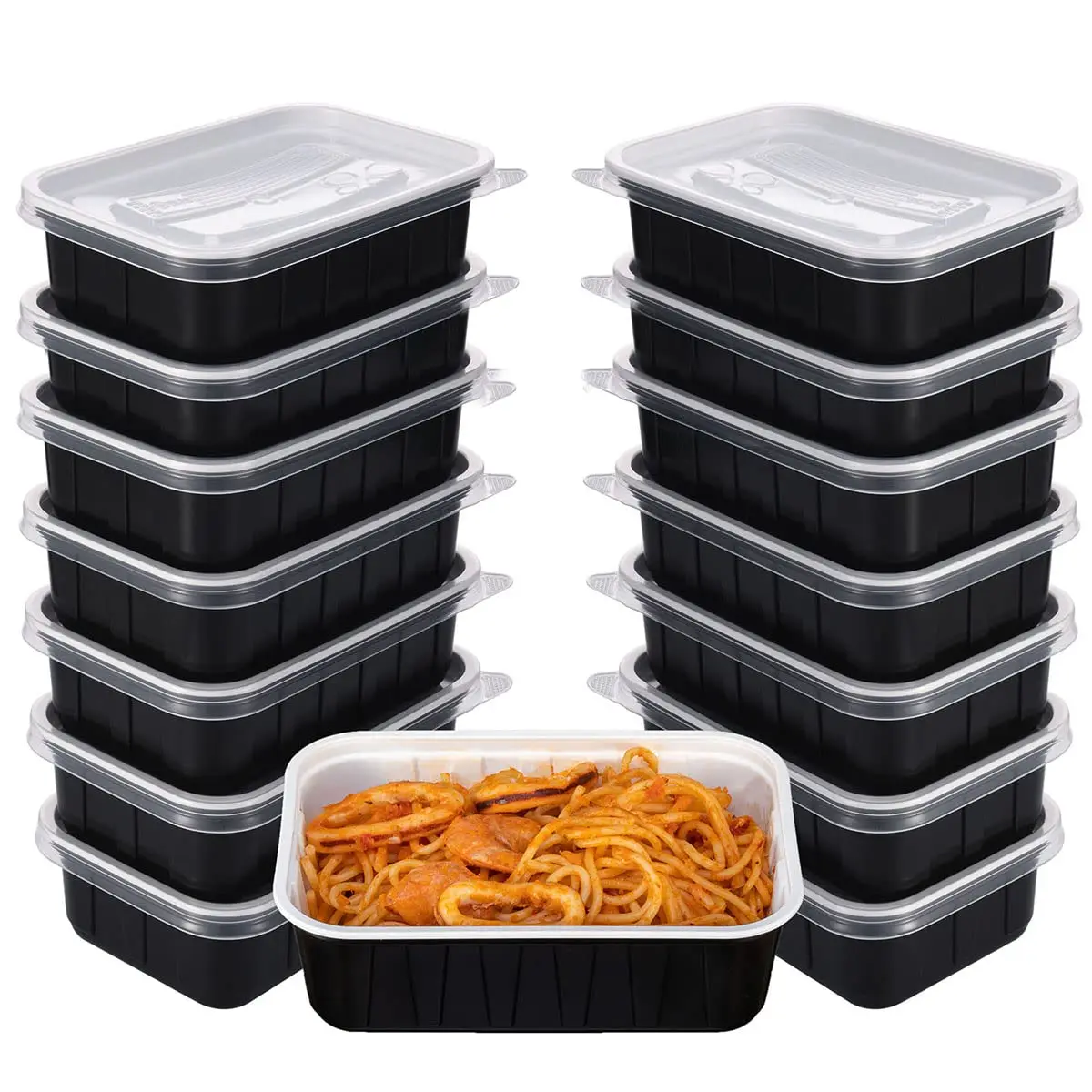 16Oz 24Oz 32Oz 37Oz 48Oz Take Out Black Rectangle Round Disposable Plastic Microwavable Meal Prep Food Container